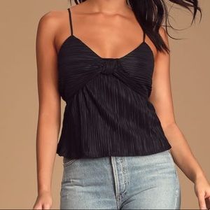 Lulu’s Black Pleated Satin Tank Top
